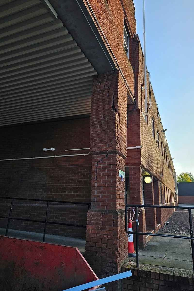 Damaged pillar in loading area for replacement